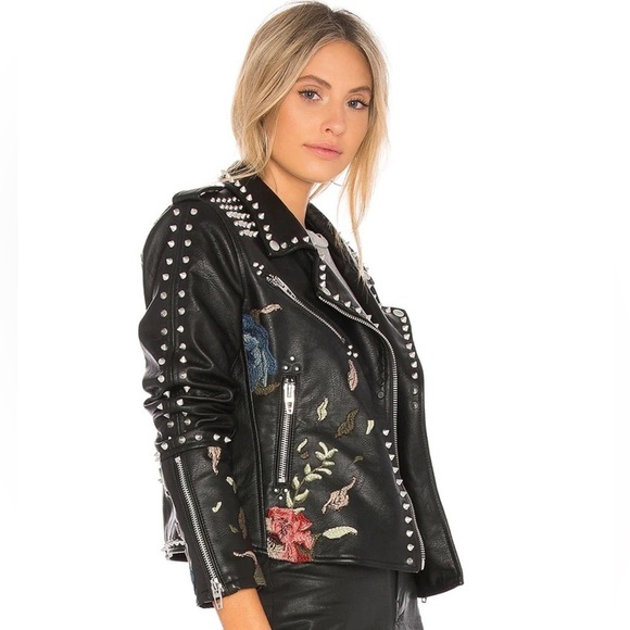 Blank NYC Black Budding Romance Floral Studded Vegan Leather Jacket sz S - Picture 1 of 11